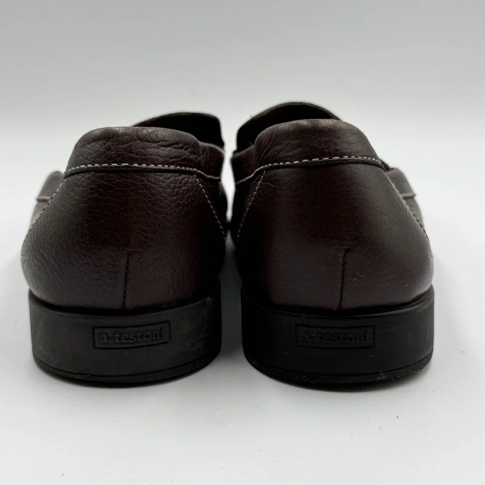 A.‎ Testoni Men's 8.5 Brown Pebbled Leather Bit Loafers Italy Luxury Dress Shoes